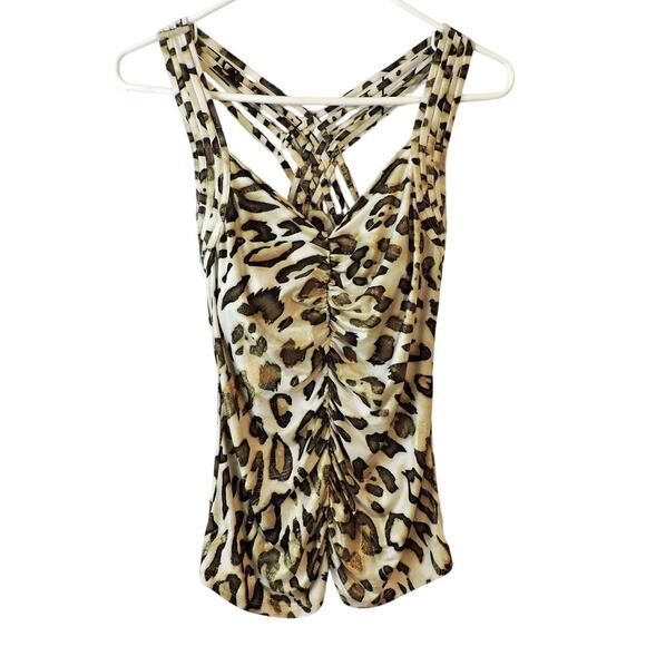 Cache Strappy Leopard Top Center Ruching Spaghetti Straps M - Picture 1 of 6